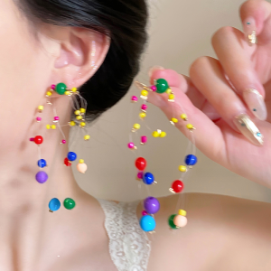 Exaggerated Colorful Firework Long Dangle Earrings Trendy Personality Contrast Fun Bead Jewelry  out Fashion Accessories