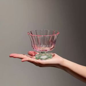 Modern Simplicity High Foot Glass Cup Petal Dessert Cup Small Wine Cup Home Use Transparent Chinese Style Vintage Aesthetic