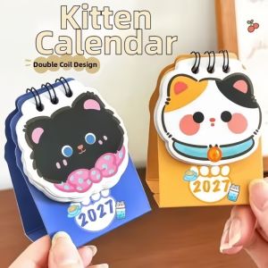 12Pcs 2027 Cartoon Cat Desk Calendar Cute Kitten Design 5.7x4.4x8cm Premium Paper Sturdy Base for Office Home Dorm Decor Gift