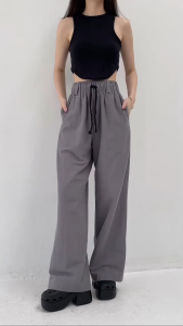 ALOHA Cherish Pants 705 | Celana Panjang Wanita Highwaist Pinggang Karet | Long Straight Linen Pants