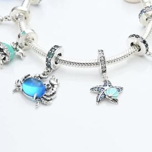 Bạc 925 Đại Dương Hạt Charm Rùa Biển & Thiết Kế Cua Cho Tự Làm Vòng Tay Trang Sức Cổ Điển Zircon Điểm Nhấn Phù Hợp Với Phụ Nữ