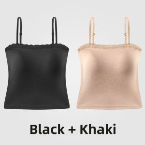 miiow | Elegant Lace Trim Camisole Vest Womens Inner Wear Summer Outdoor Wear With Chest Pad Anti-Light One-Shoulder Beautiful Back Top