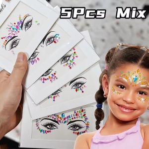 5Pcs 3D Diamond Face Jewels Body Rhinestones Stickers for Party/Wedding/Festival Self-Adhesive Face Gems with Glitter Crystal