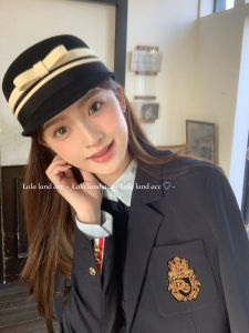 Lalalandacc Autumn Winter Cheeky Japanese Style Woolen Duckbill Cap with Butterfly Knot Sweet Cute Fashion Hat for Women