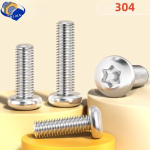 10Pcs SS 304 A2-70 M4 M5 M6 Stainless Steel Torx Button Head Security Screws with Anti-Theft Pin - Tamper Proof Six Lobe Bolts