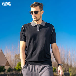 Enjeolon | Luxury Contrast Knit Seagull Collar Short Sleeve Polo Shirt