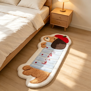VIKAMA Spotted Dachshund Rug Cartoon Fur Cushion for Bedroom Side Table in Living Room Coat Closet Floor Mat Home Decoration