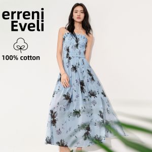 Eifini | Đầm Bông In Hình Phong Cách Nghỉ Dưỡng Có Túi Dây Điều Chỉnh