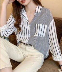 ECLAIRE 026 Kemeja Wanita Jumbo Longsleeves Salur Stripe Garis Kasual Kerja Kantor Korea 757