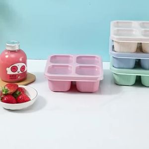 Hộp Đựng Đồ Ăn Nhẹ 4 Ngăn Xếp Chồng Được Nhẹ Có Nắp Tái Sử Dụng Hộp Cơm Trưa Hình Vuông Bằng Nhựa
