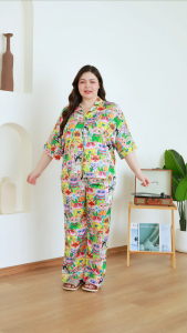 ชุดนอน Muslin Pajamas Silk Satin รุ่น Meow Fiesta (W2168 V2168) | ชุดนอนชุดเที่ยว ชุดผู้หญิง