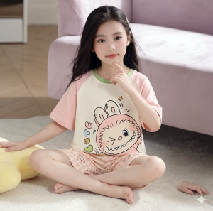 SHAPRA | Summer Cute Rabbit Short Sleeve Loose Girl Air Conditioner Sleepwear Set