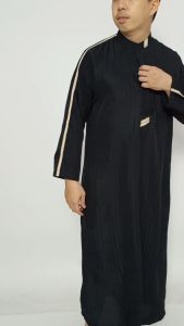 Jubah Gamis Pria Dewasa Panjang Muslim Hitam Lis B05