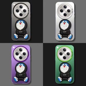 Phone Case OPPO FindX8 OPPO Find X8 Pro Trendy Cool Minimally Designed Colorful Silver Frosted Casing with Doraemon Invisible Bracket Matte Back Cover 2024