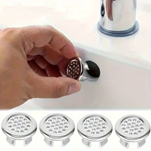 2-6pcs Chrome Sink Drain Covers Leak-Proof Easy-Install Basin Overflow Plugs for Bathroom Kitchen Round Countertop Sink Access