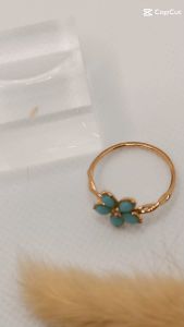 cincin emas 8k model variasi bunga warna tosca