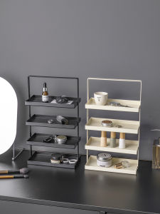 ชั้นวางเครื่องสำอางแบบสี่ชั้นหรูหรา ชั้นวางของสำหรับโต๊ะแต่งหน้า ชั้นวางของเก็บของหลายชั้น ชั้นวางของเก็บของสำหรับนาฬิกา เครื่องประดับ เครื่องประดับ เจาะลึก