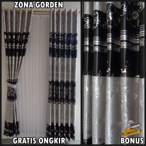 Gorden Jendela Pintu Kamar Mewah Motif Tinta Batik Emas Embosh Model Smokring