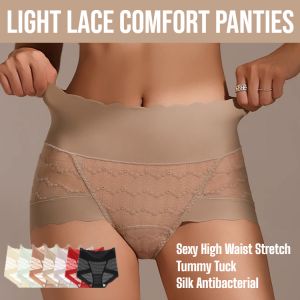 Light Lace Comfort Panties Tummy-Controlling Elastic High Waist Briefs Antibacterial Womens Underwear