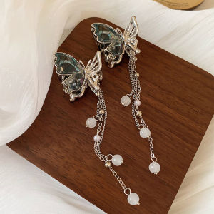 1/2 Pcs ใหม่ Blue-Silver Splicing ผีเสื้อเทียม Pearl Fringe ปูขนาดเล็กคลิปผมสําหรับเจ้าหญิงสไตล์บาง Shark คลิป