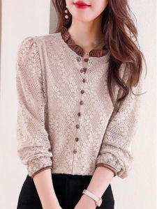 WANGGONGZHU | Elegant Lace Base Shirt Womens Autumn Winter Inner Wear Fashionable Long Sleeve Design Beautiful Top Korean Style Straight Cut