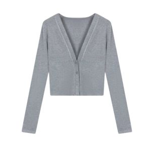 YUEZHONGWEI | เสื้อคาร์ดิแกนผ้าไหมน้ำแข็งสีเทาสำหรับผู้หญิงในฤดูร้อน เสื้อคลุมบาง แขนกุด ป้องกันแสงแดด ผ้าฝ้ายผสมโพลีเอสเตอร์ ทรงหลวม