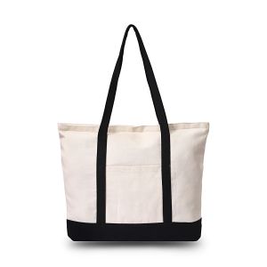 Pomelo Best Cotton Canvas Tote Bag Large Shoulder Bag with Outer Pocket for Women Shopping Beach Travel