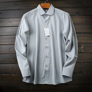 Italian High-End Silk Mens Business Casual Long Sleeve Shirt Breathable Non-Ironed Pure Color Tailored Fit Fashion Urban Style