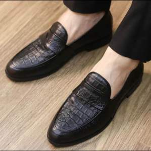 Giày da nam hàng kĩ dập vân cá sấu đai băng thủng giày da mềm giày dự tiệc nam đế cao su khâu may chắc chắn mã 70