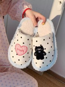 Giày Lười Cotton Mùa Đông Ấm Áp Thoải Mái Cho Nữ Họa Tiết Mèo Hoạt Hình Đế PVC Đế Bằng Đế Bằng