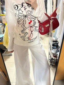 Áo Thun Dài Tay in Họa Tiết Dopamine Màu Trắng Micro Permeable Áo Thun Dài Tay Mùa Hè 2025 Bộ Quần Áo Đa Năng Màu Trắng