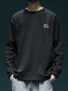 Áo Thun Nam Tay Dài Màu Đen Rộng Rãi Cổ Tròn Đơn Giản Cotton Mùa Thu Thường Ngày NASA CISS