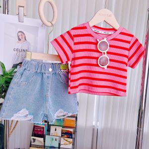 Fashionable Summer Girls Outfit Set T-Shirt Denim Shorts
