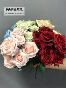 Bó Hoa Hồng Giả 9 Đầu Trang Trí Phòng Khách Đám Cưới Hoa Tươi Bằng Lụa Trang Trí Nhà Cửa Không Có Mùi Hương