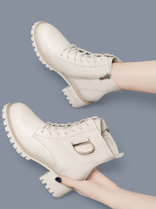 Genuine Leather Martin Boots Womens Thick Bottom Autumn Winter New Style Street Short Boots British Style Foot Slimming Versatile Single Boots