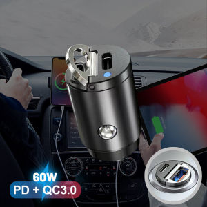 Vô Hình sạc điện dùng trên xe hơi 12/24V 60W Nhanh Chóng Sạc USB C Pd30W + Qc3.0 cổng kép Kim Loại sạc nhanh Bộ sạc xe hơi