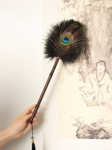 Handmade Dusting Brush with Peacock And Ostrich Feathers Chicken Feather Duster Static Absorption No Dusting for Home Use