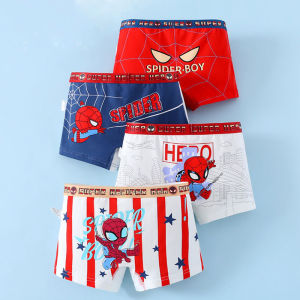 4-Piece Boys Cotton Underwear Cool Spiderman Cartoon Print Children Boys Boxers Comfortable and Breathable Kids Boxer Shorts