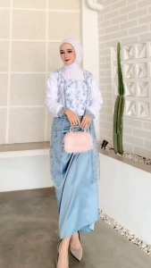 ANGGUN SETELAN 2 IN 1 ROK LILIT OUTER BRUKAT BORDIR RENDA BAJU WISUDA KONDANGAN LEBARAN KEKINIAN