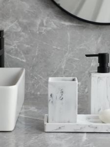 Bathroom Accessories Complete Marble Pattern Lotion Soap DispenserToothbrush HolderTumblerTray Resin material Black white