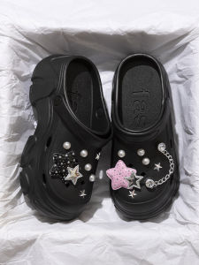 Black Thick Bottom Heightening Anti-Slip Odor-Resistant Summer Outdoor Slippers Womens Model New 2025 Hole Shoes Women