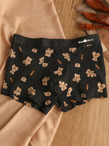 ผ้าฝ้ายBreathable Boxerกางเกงขาสั้นสําหรับชายกลางเอวสไตล์หรูหราการ์ตูนรูปแบบหมีPure U-Shapeกระเป๋าสี่มุมกางเกง