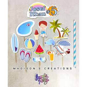 Beach Pool Cake Topper (High-quality Personalize Ready-to-use)