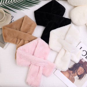 Winter Warm Thicken Scarfs for Women Solid Color Faux Rabbit Fur Plush Shawl Elegant Warm Soft Neck Scarf