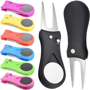 Foldable Golf Divot Repair Tool with Golf Ball Tool Pitch Groove Cleaner Golf Accessories Putting Green Fork Training Aids