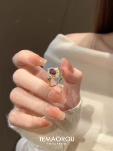 Elegant Vintage Oval Red Ruby Ring Unique Minimalist Index Finger Ring High-End Feelings Fashionable Jewelry Accessory