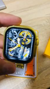 Smartwatch Gold Ultra MAX 49 MM Double Strap WaterProofWirelessChargingBluetoothCalling Golden Bracelet Double Strap (Gold with orange Strap)