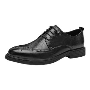 HLA | Wedding Groom Warm Fur Leather Brogue Business Shoes 5cm