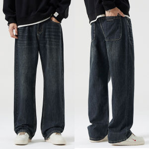 กางเกงยีนส์ทรงตรงสำหรับผู้ชาย กางเกงขายาวทรงหลวมสบายๆ สไตล์ย้อนยุค กางเกงขายาวทรงหลวมสำหรับผู้ชายในช่วงฤดูร้อน