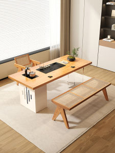 Modern Minimalist Creamy Style Wooden Balcony Tea Table Chair Set Small Size Tea Making Desk High End Home Furniture